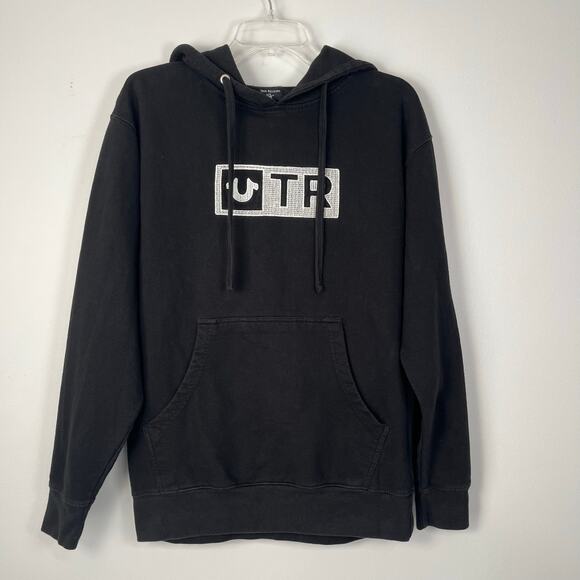 True Religion Pullover Hoodie Sweatshirt  Men's M Embroidered TR Box Logo Black - Picture 1 of 9